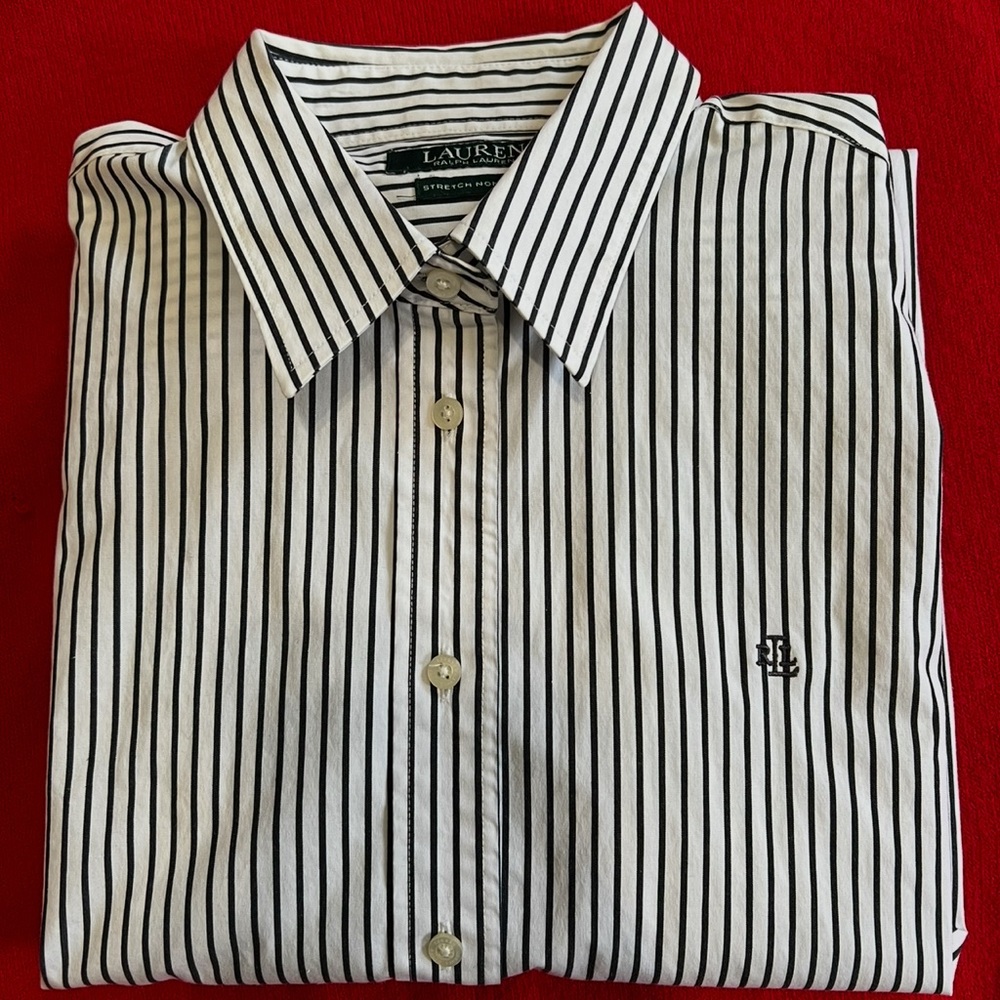 Lauren Ralph Lauren Women Black and White Striped Shirt